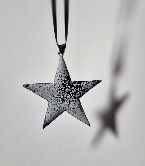 Black and White Copper and Enamel Star Decoration