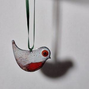 Red Copper & Enamel Bird Decoration