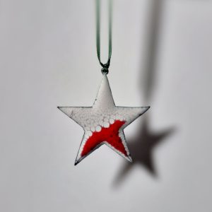 Red & White Copper and Enamel Star Decoration