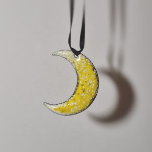 Yellow Copper & Enamel Moon Decoration